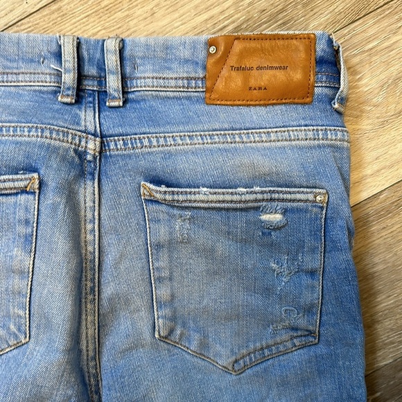 ZARA TRAFALUO | Denim Distressed High Rise Skinny Jeans with Fringe Hem - Picture 6 of 9